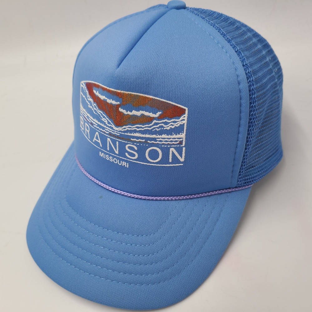 Vintage Branson Hat Snapback Trucker Mesh Blue Rope Missouri Travel Souvenir Men